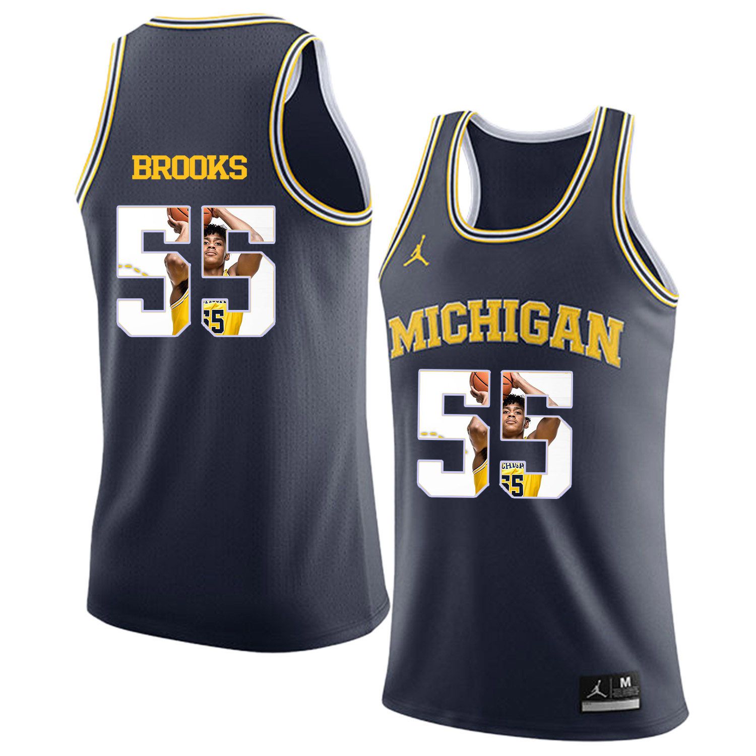 Men Jordan University of Michigan Basketball Navy #55 Brooks Fashion Edition Customized NCAA Jerseys->customized ncaa jersey->Custom Jersey